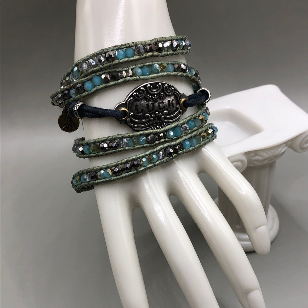Lucky Brand Luck Charm Bracelet Nakamol Faceted Bead Long Wrap Bracelet Boho.